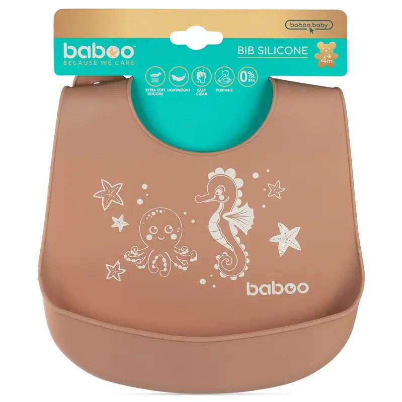 Baboo Soft Silicone Bib With Pocket Cocoa, 4+ Months, 1 pc.