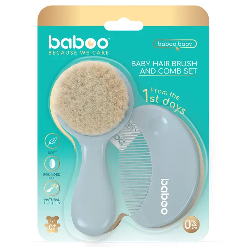 Baboo Natural Bristle Brush & Comb Set 0+ Months, 2 pieces