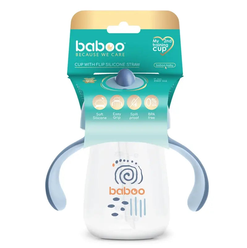 Baboo Blue Haze Silicone Learning Cup With Straw 9+ Months, 260 ml