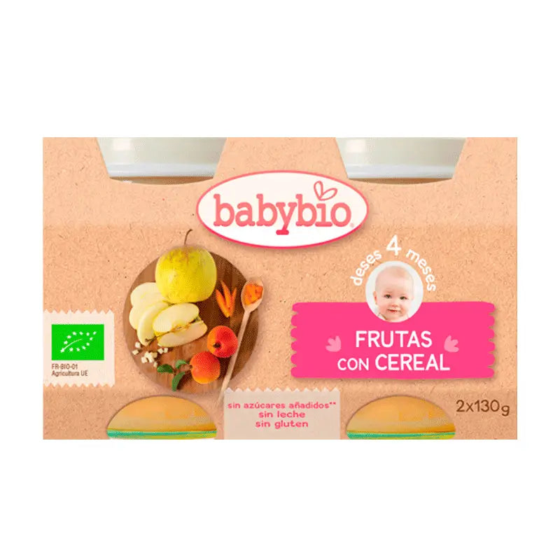 Babybio Frutas con Cereales, 130 gr