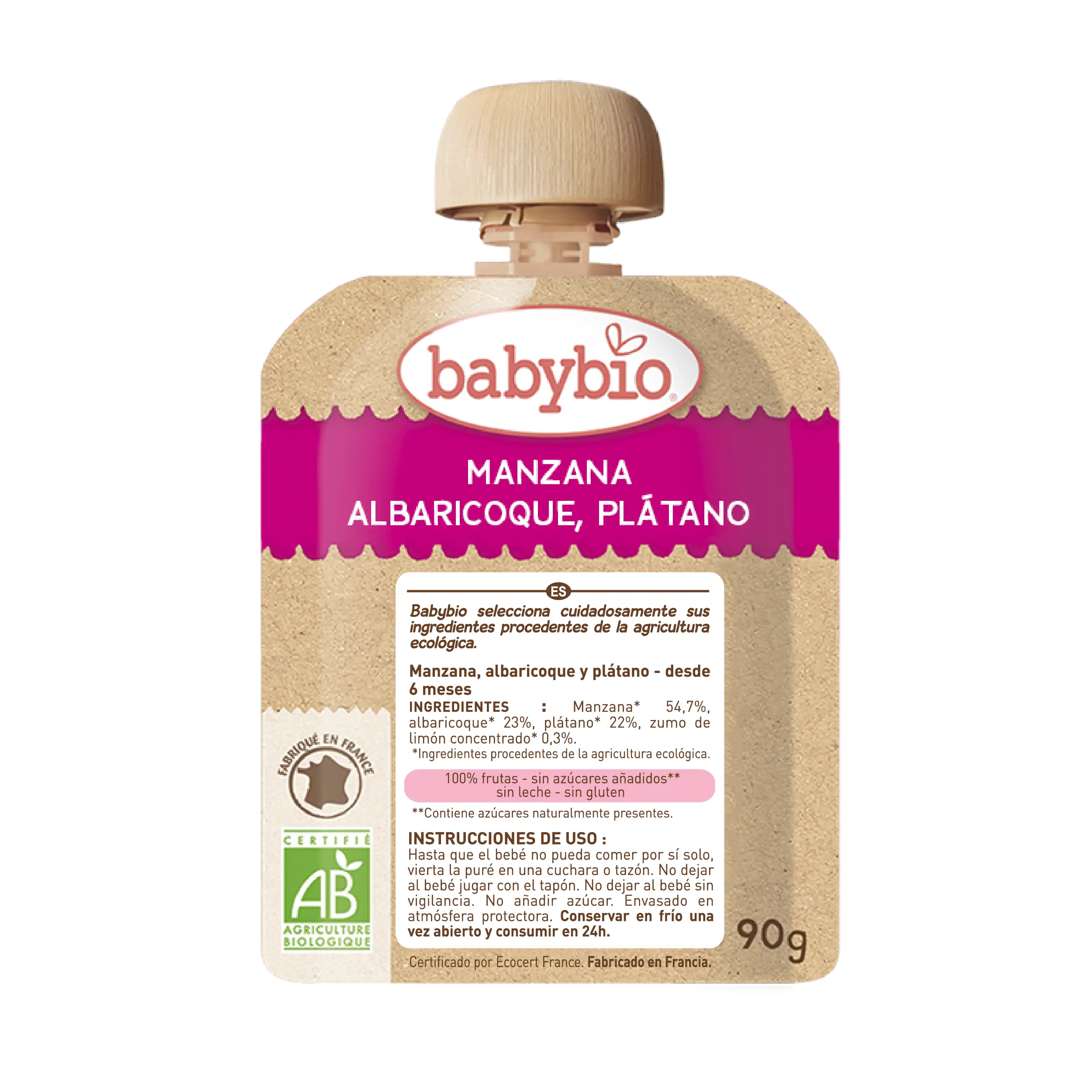 Babybio Apple Apricot Banana Bio, 4x90g