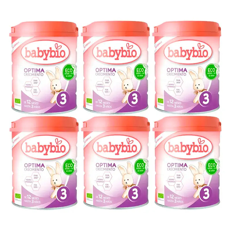 Babybio Optima 3 Cow's Milk 12-36 Months, Pack 6 x 800g