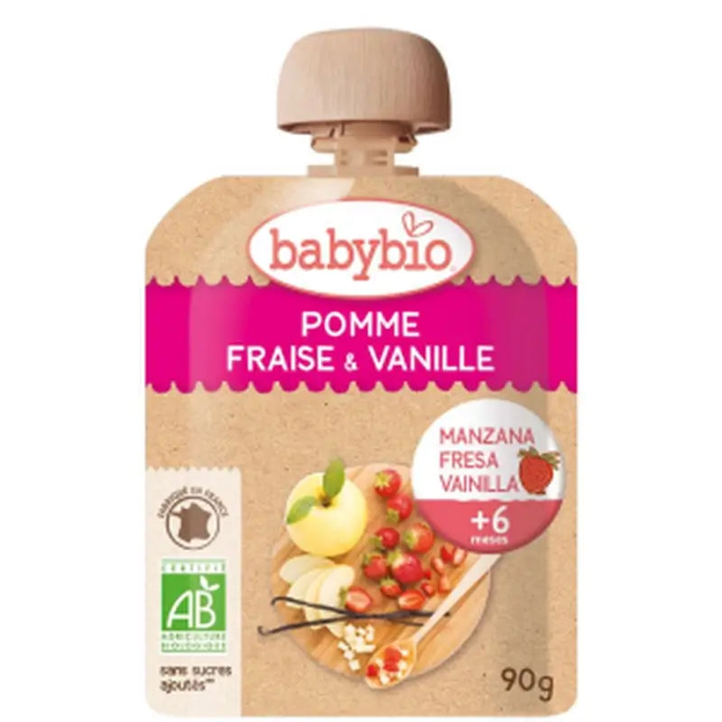 Babybio Pouch Apple Strawberry Vanilla, 90g