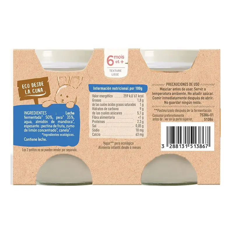 Babybio Yoghurt Pear Cow, 2X130 g