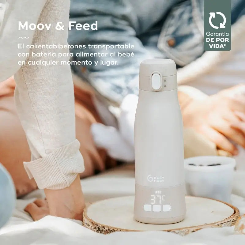 Babymoov Transportable Baby Bottle Warmer With Battery Moov & Feed Mineral Beige