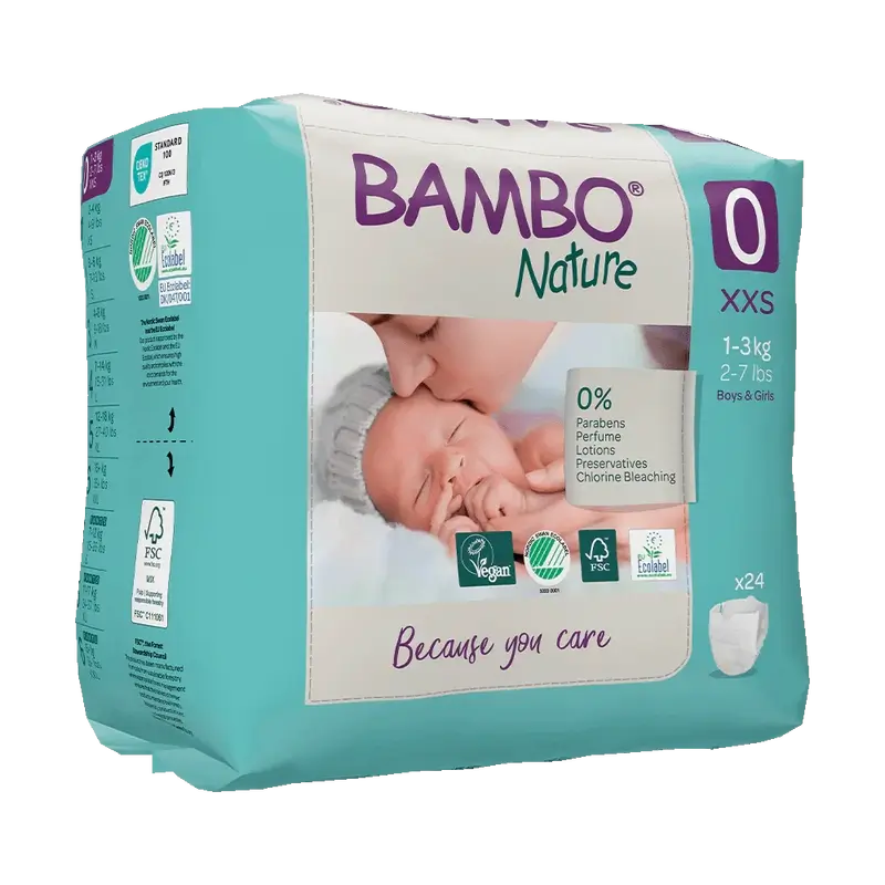 Bambo Nature Nappies Size 0 (1-3Kg), 24 pcs.