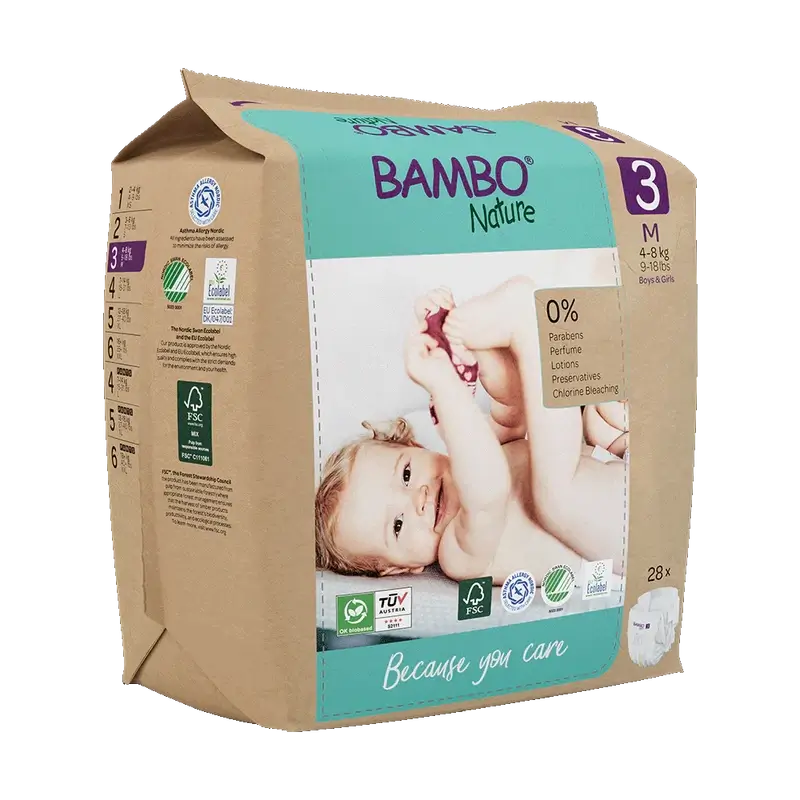 Bambo Nature Nappies Size 3(4-8Kg), 28 units