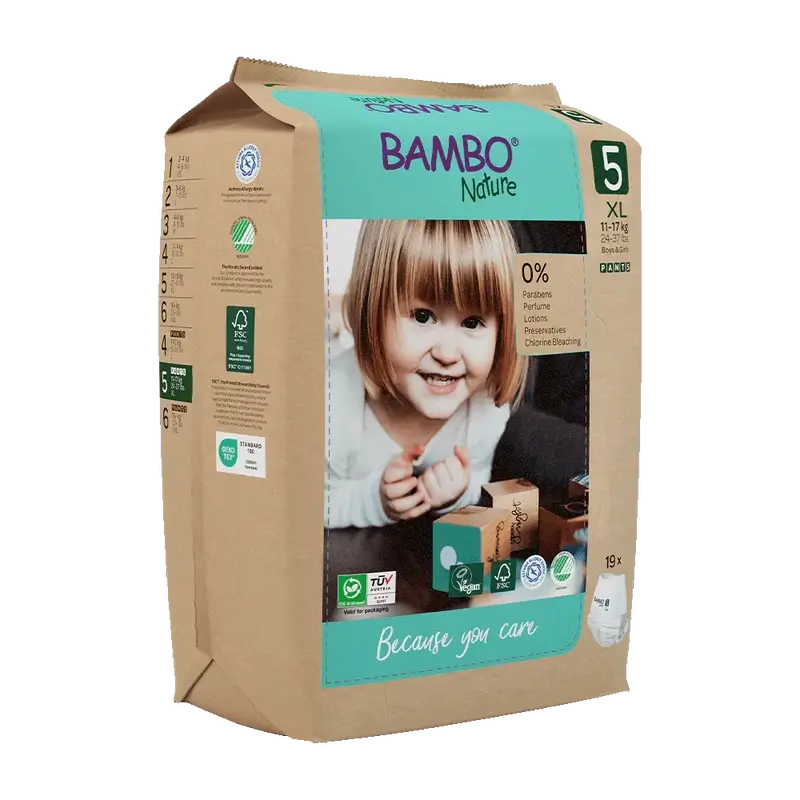 Bambo Nature Pants Nappies Size 5 (12-18Kg), 19 pieces