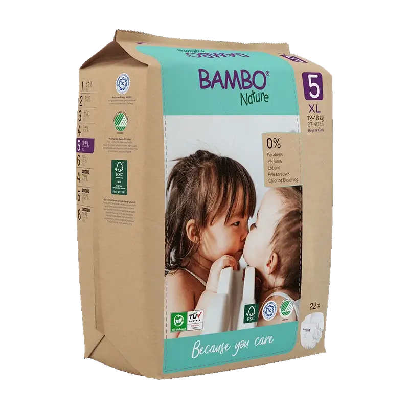 Bambo Nature Nappies Size 5 (12-18Kg), 22 pieces