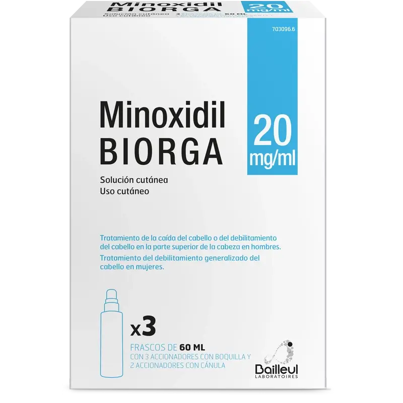 Biorga 20 Mg/ ml Minoxidil Cutaneous Solution 3 Bottles 60 ml + 3 Nozzle Actuators and 2 Cannula Actuators