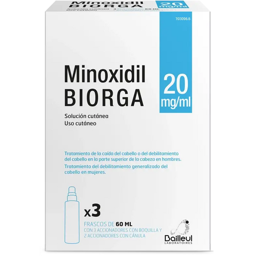 Biorga 20 Mg/ ml Minoxidil Cutaneous Solution 3 Bottles 60 ml + 3 Nozzle Actuators and 2 Cannula Actuators