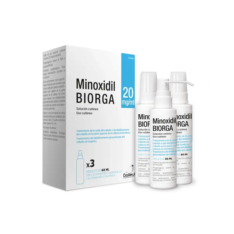 Biorga 20 Mg/ ml Minoxidil Cutaneous Solution 3 Bottles 60 ml + 3 Nozzle Actuators and 2 Cannula Actuators