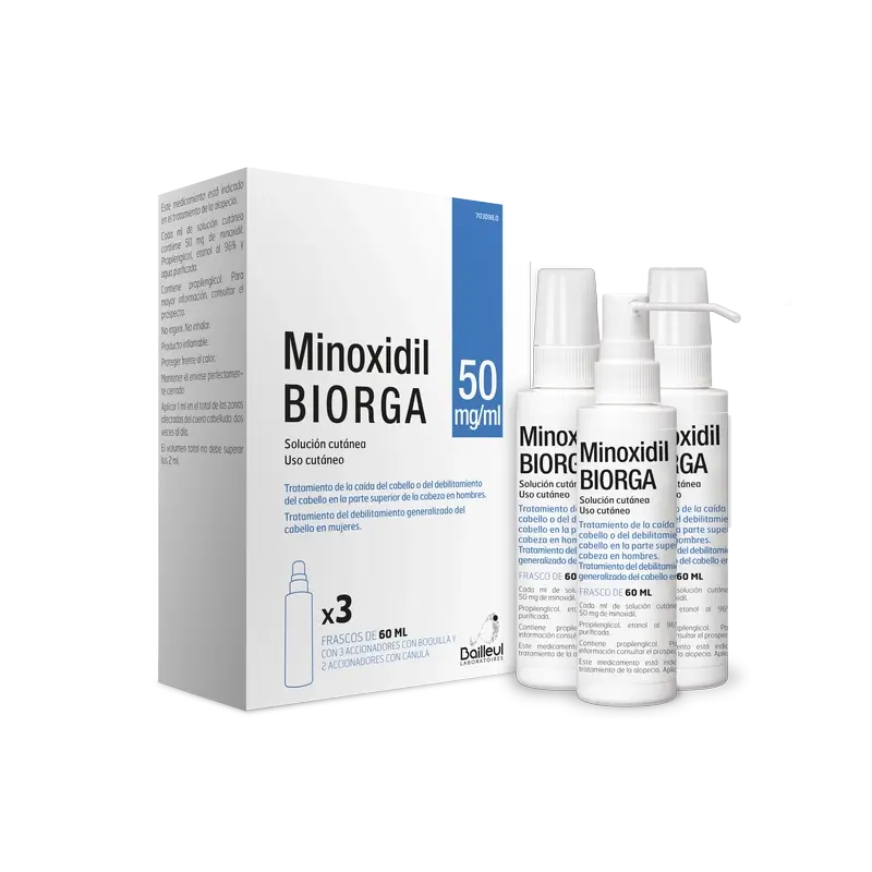 Biorga 50 Mg/ ml Minoxidil Cutaneous Solution 3 Bottles of 60 ml