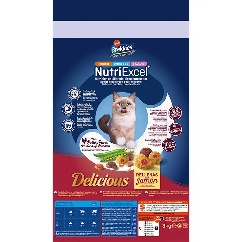 Brekkies Excel Feline Adult Delicious Aves, 3 kg, pienso para gatos