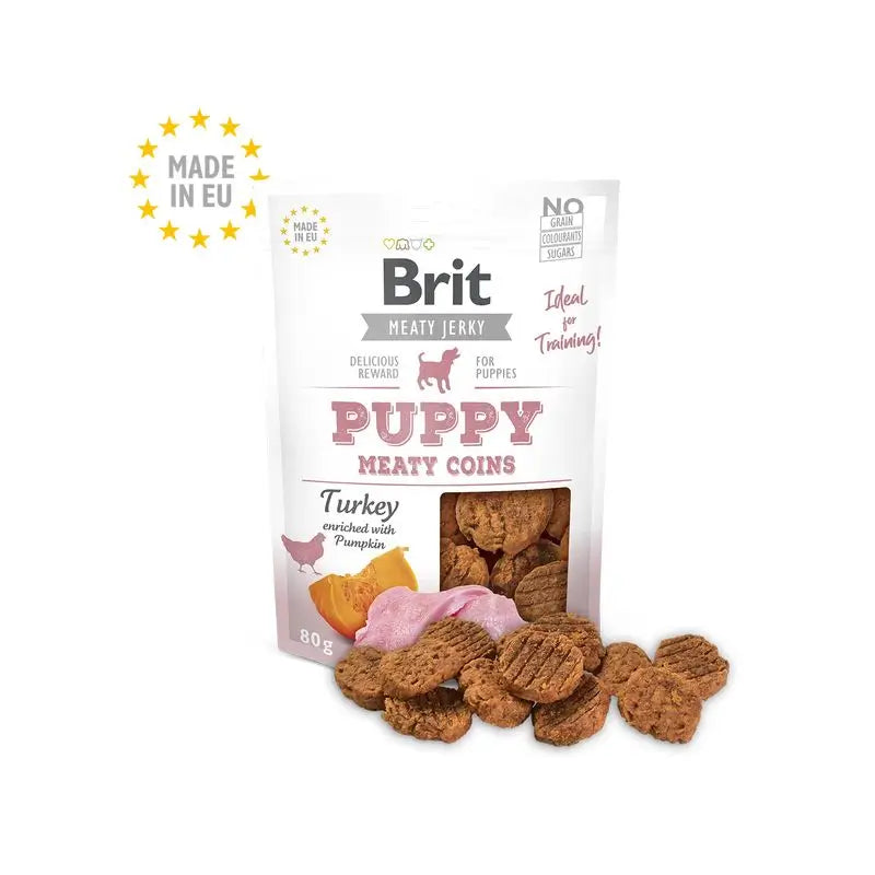 Brit Jerky Snack Puppy Meaty Coins Turkey 80Gr for Dogs