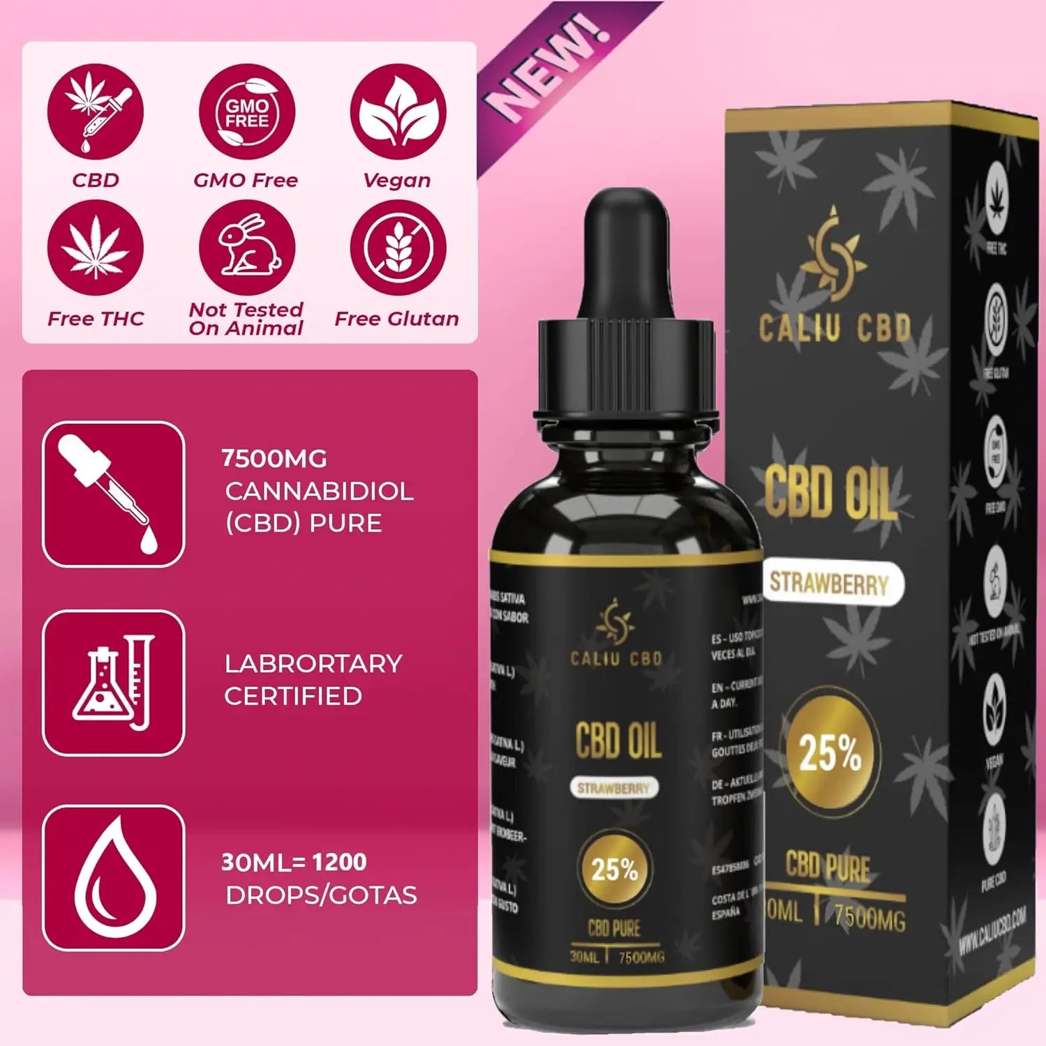 Caliu Pure Cbd Oil 15% 4500Mg Strawberry Cbd 0% Thc, 30 ml