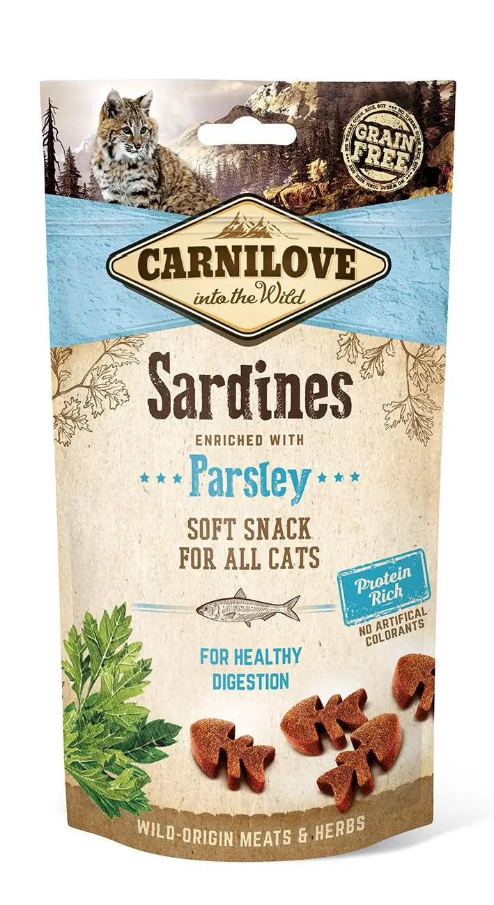 Carnilove Feline Snack Semi Humedo Sardinas Perejil 12X50Gr, snack para gatos