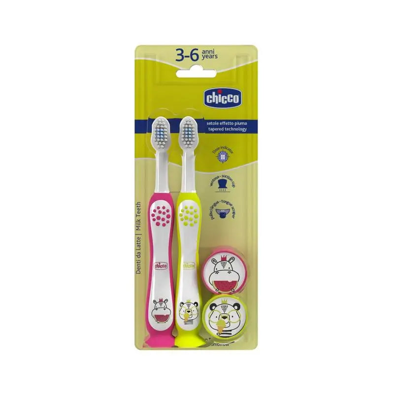 Chicco Bipack Toothbrush Hippo-Panda 3-6Y, 2 pieces