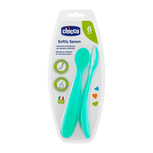 Chicco - Cuchara Blanda de Silicona Azul +6 Meses, 2 unidades