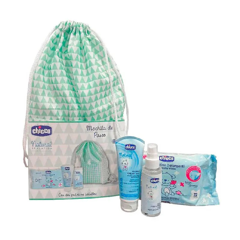 Chicco Mochila Natural Sensation Toallitas 72 uds + Pasta Balsámica 4 en 1 100 ml + Agua Perfumada 100 ml