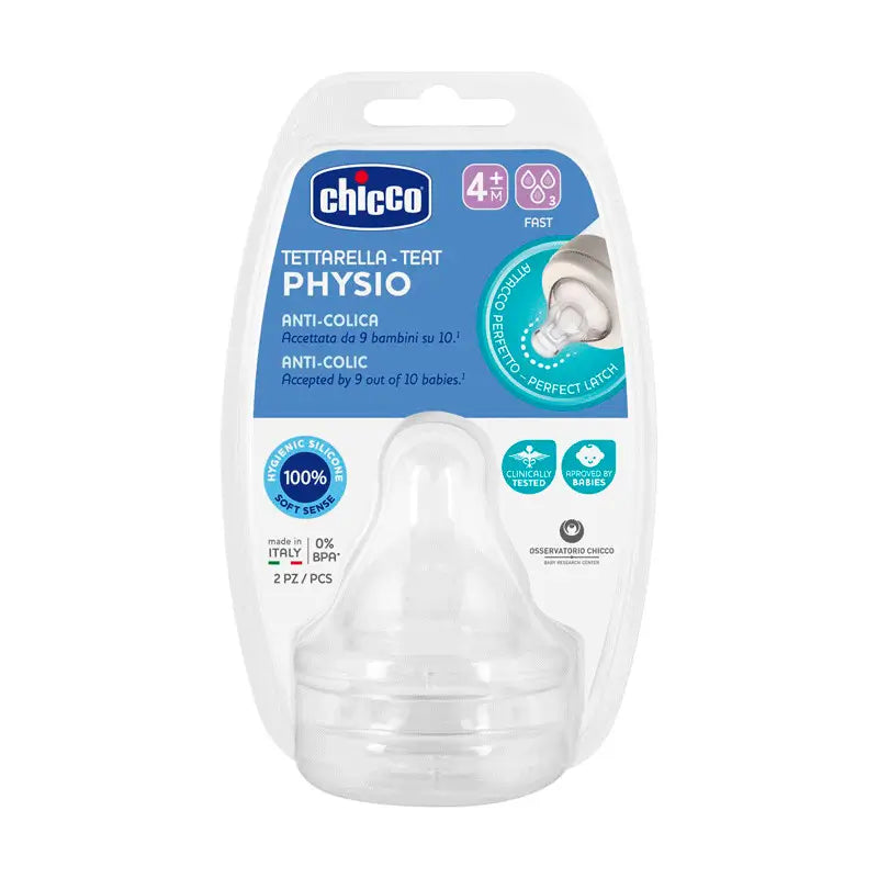 Chicco - Pack 2 Tetinas Silicona Physio Flujo Rápido +4 Meses