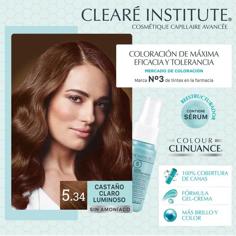 Clearé Institute Colour Clinuance Ammonia-Free Permanent Colouring 5.34 Light Brown Luminous