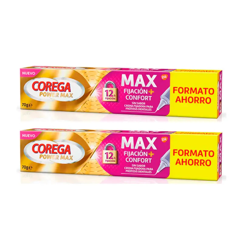 Corega Duplo Max Fixing + Comfort Fixing Cream for Dentures, 2 x 70 gr