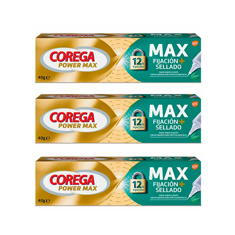 Corega Triplo denture fixative cream, mint flavour, 3 x 40 grams