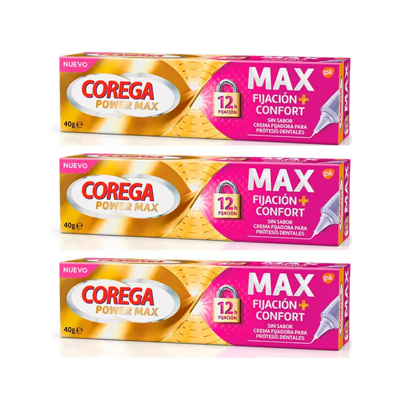 Corega Triplo Max Fixing + Comfort Fixing Cream for Dentures, 3 x 40 gr