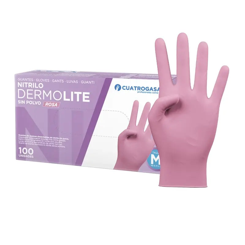 Cuatrogasa Dermolite Powder Free Nitrile Gloves Pink Size M, 100 Units