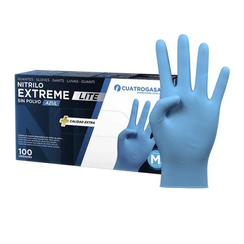 Cuatrogasa Extreme Lite Nitrile Powder Free Gloves Blue Size M, 100 Units