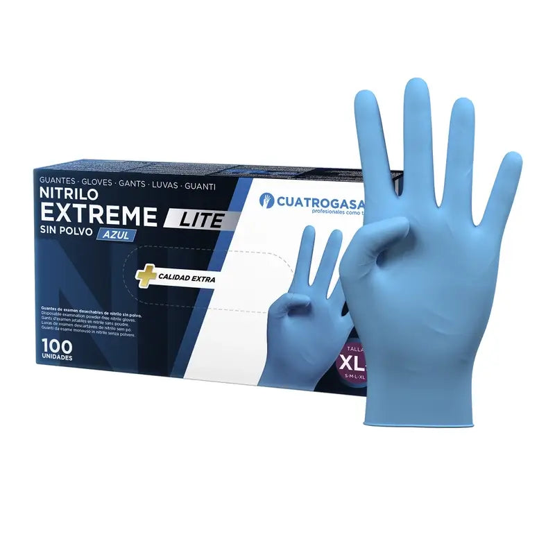 Cuatrogasa Extreme Lite Nitrile Powder Free Gloves Blue Size Xl, 100 Units