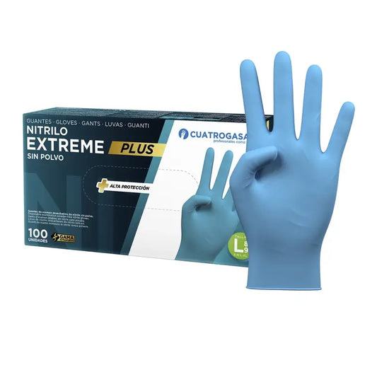 Cuatrogasa Extreme Plus Nitrile Gloves Powder Free Blue Size L, 100 Units