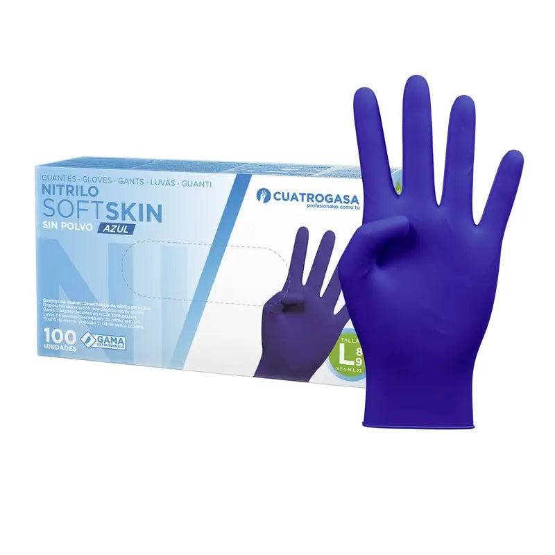 Cuatrogasa Nitrile Softskin Powder Free Gloves Blue Size L, 100 Pcs.