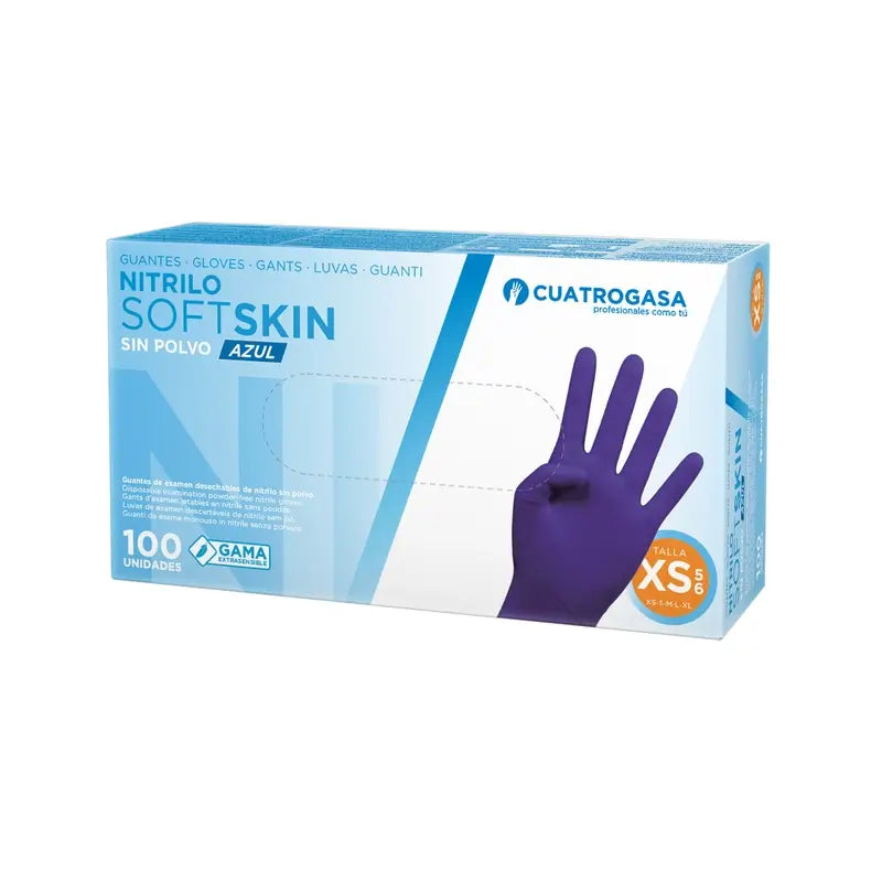 Cuatrogasa Nitrile Softskin Powder Free Gloves Blue Size Xs, 100 pcs.