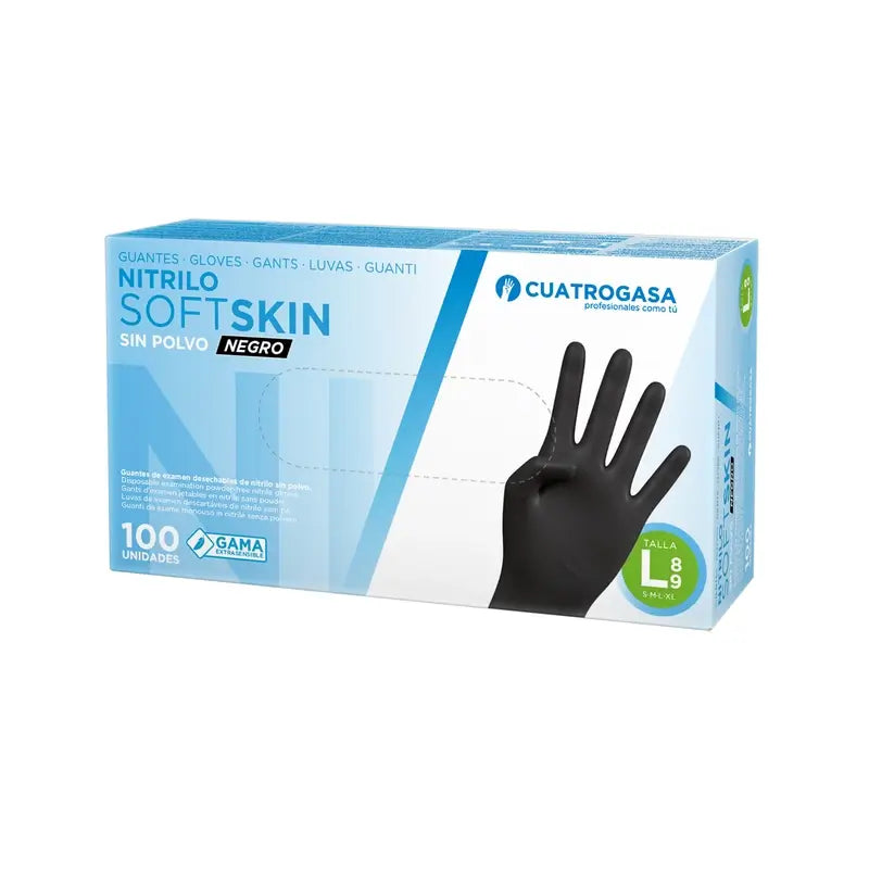 Cuatrogasa Nitrile Softskin Powder-Free Gloves Black Size L, 100 Pcs.