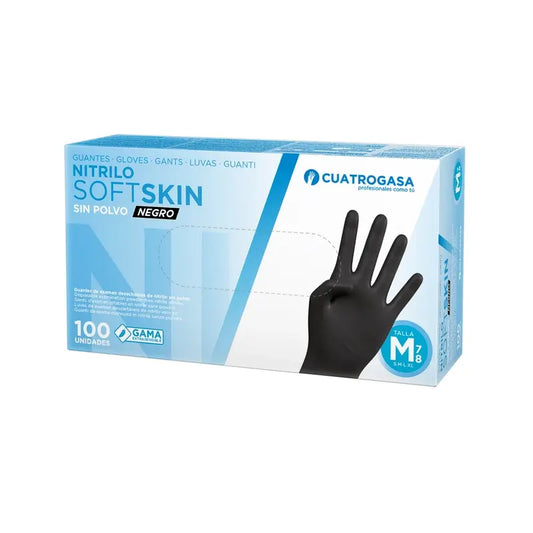 Cuatrogasa Nitrile Softskin Powder-Free Gloves Black Size M, 100 Pcs.