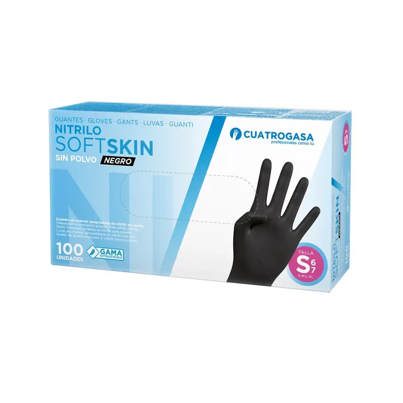 Cuatrogasa Nitrile Softskin Powder Free Gloves Black Size S, 100 Pcs.