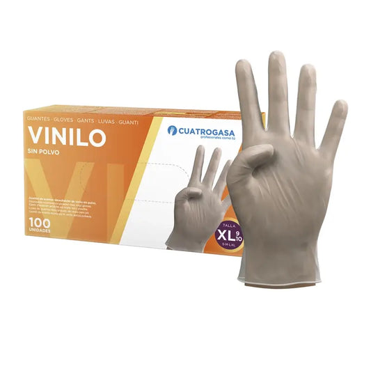 Cuatrogasa Clear Vinyl Powder Free Gloves Size Xl, 100 Pcs.