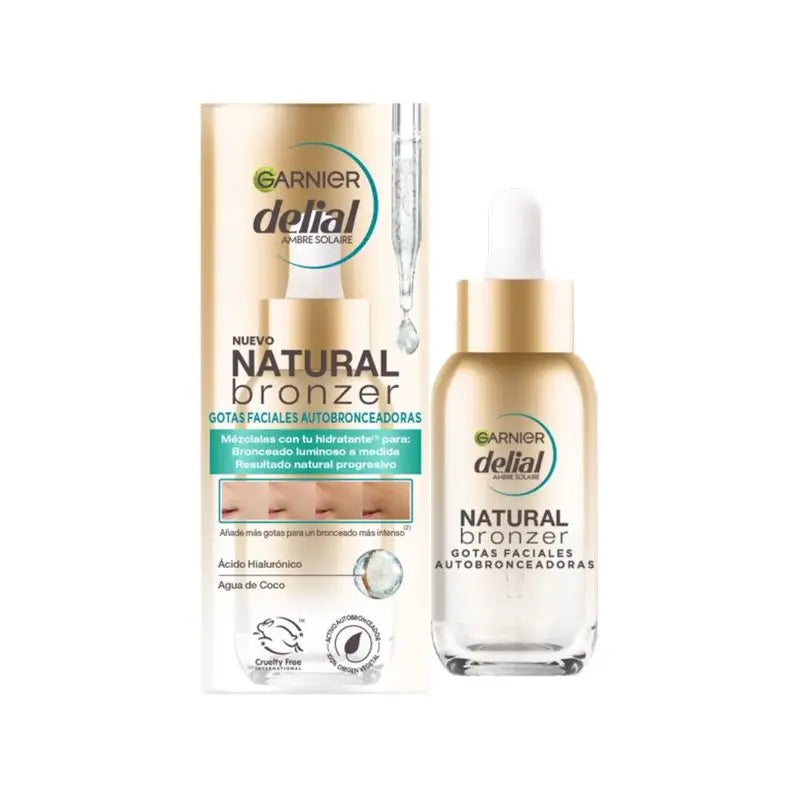 Delial Natural Bronzer Self Tanning Facial Drops with Hyaluronic Acid and Coconut Water - 30 Ml