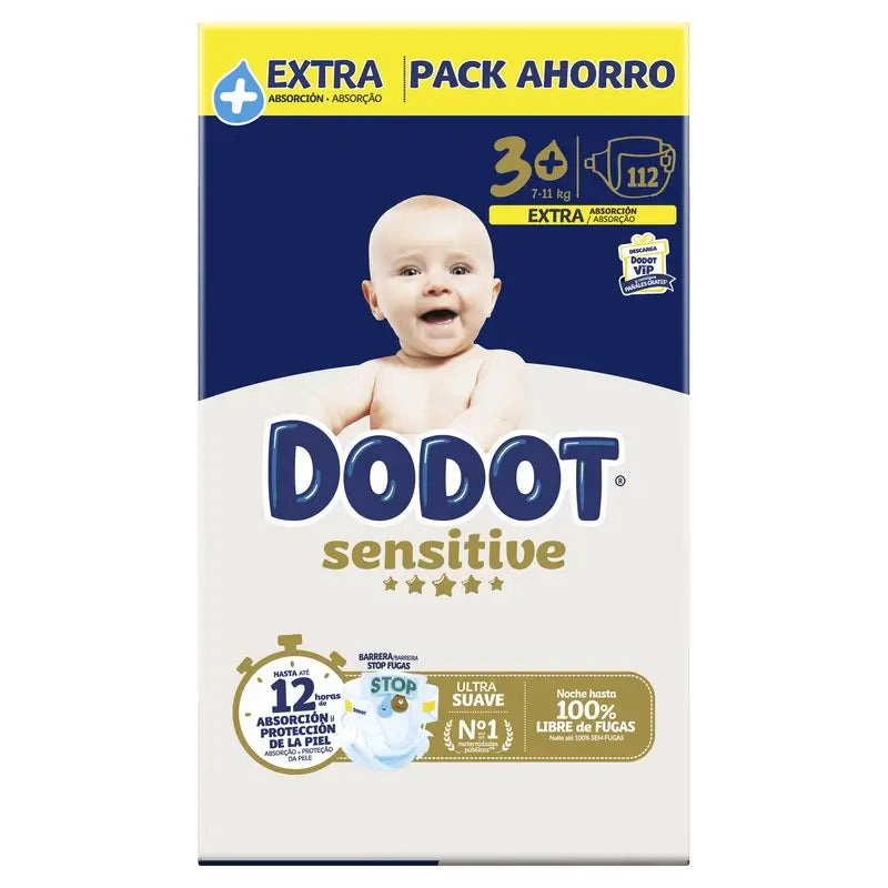 Dodot Sensitive Size 3+, For Baby, 7Kg-11Kg , 112 nappies