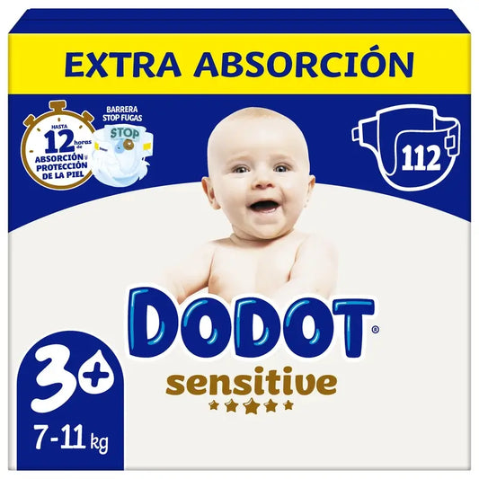 Dodot Sensitive Size 3+, For Baby, 7Kg-11Kg , 112 nappies