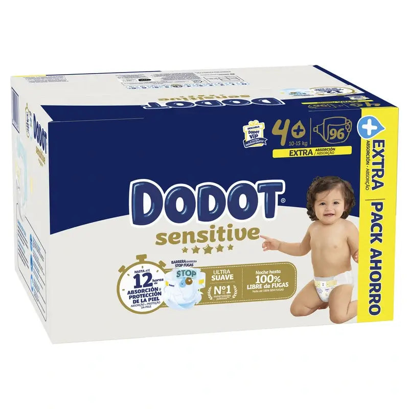 Dodot Sensitive Size 4+, For Baby, 10Kg-15Kg , 96 nappies