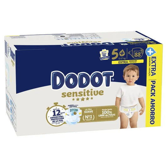 Dodot Sensitive Size 5+ For Baby, 12Kg-17Kg , 88 nappies