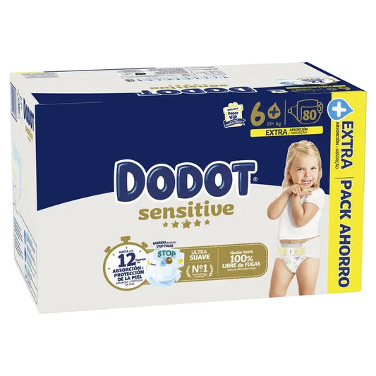 Dodot Sensitive Size 6+, For Baby, 14Kg+ , 80 nappies