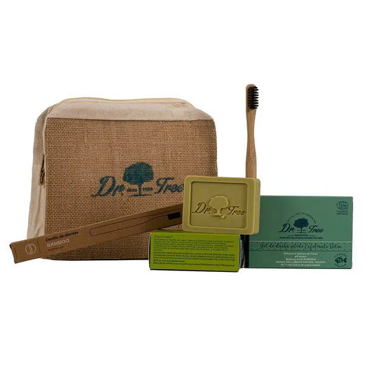 Dr. Tree Toilet Bag Travel Kit Shampoo Solid Gel + Toothbrush Bamboo