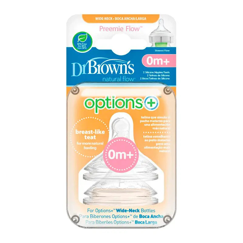 Dr.Brown´s Tetina Options+ Prematuro Boca Ancha, 2 unidades