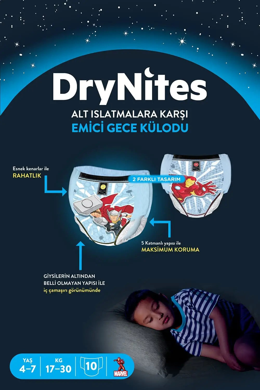 Drynites Nappy for Boys 4-7 Years (17-30Kg), 10 Pieces