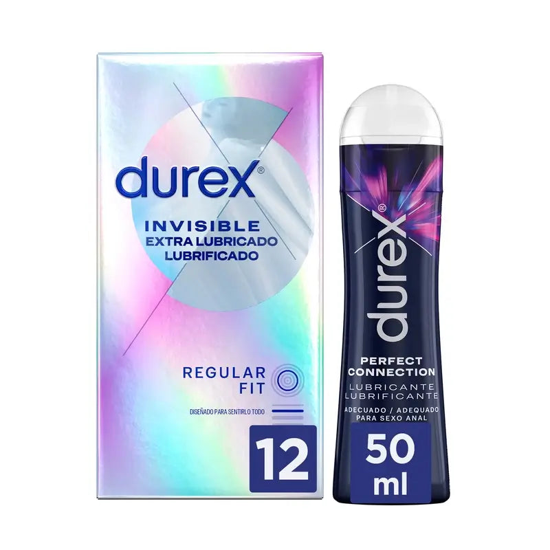 Durex Invisible Extra Lubricated 12 Condoms + Perfect Connection Lubricant 50 ml