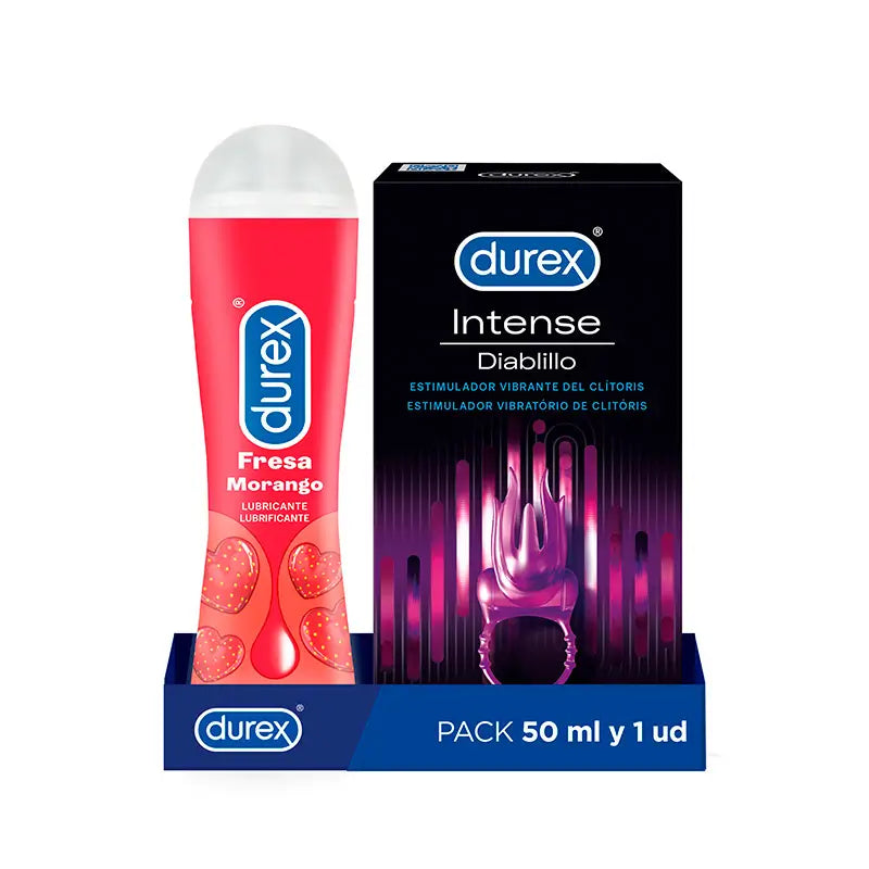 Durex Pack Lubricante Sabor y Aroma Fresa + Anillo Vibrador Intense Orgasmic Diablillo